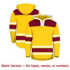 Gold Crimson Raglan Lace-Up Neck Hockey Hoodie Jersey 7