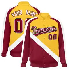 Gold Crimson Raglan Varsity Full-Snap Letterman Baseball Jacket