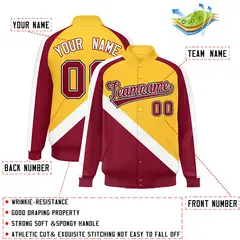 Gold Crimson Raglan Varsity Full-Snap Letterman Baseball Jacket 2