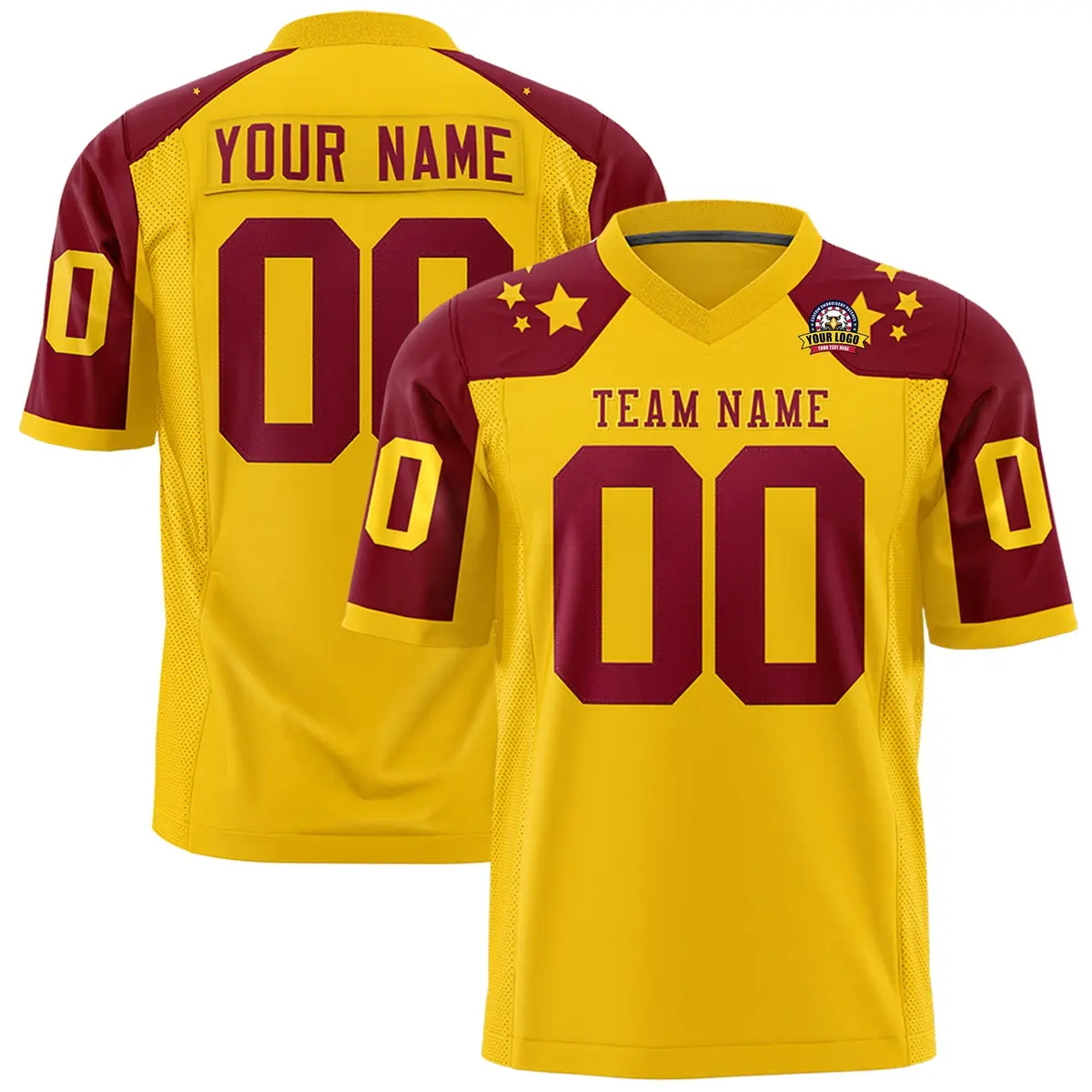Gold Crimson Shoulder Star Pattern Flag Football Jersey