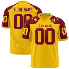 Gold Crimson Shoulder Star Pattern Flag Football Jersey 1