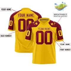 Gold Crimson Shoulder Star Pattern Flag Football Jersey 2