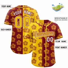 Gold Crimson Split Flower Graffiti Authentic Baseball Jersey 2