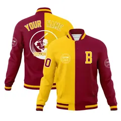 Gold Crimson Split Letterman Varsity Full-Snap Baseball Jacket 1