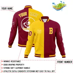 Gold Crimson Split Letterman Varsity Full-Snap Baseball Jacket 4