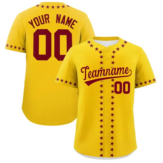 Gold Crimson Star Ribbing Authentic Baseball Jersey