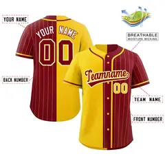 Gold Crimson Stripe-Solid Combo Authentic Baseball Jersey 2