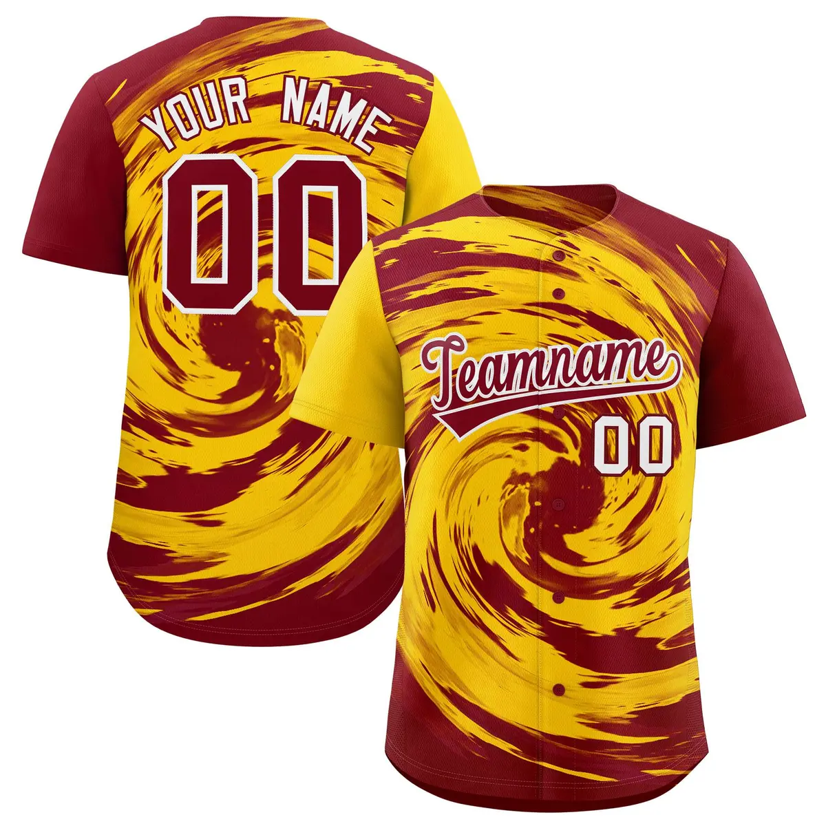 Gold Crimson Swirl Graffiti Baseball Jersey