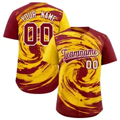 Gold Crimson Swirl Graffiti Baseball Jersey 1