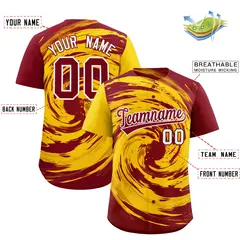 Gold Crimson Swirl Graffiti Baseball Jersey 2