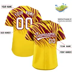 Gold Crimson Tiger Stripe Gradient Animal Print Baseball Jersey 2