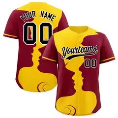Gold Crimson Valentine's Day Couple Silhouettes Baseball Jersey