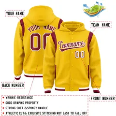 Gold Crimson Varsity Letterman Shoulder Color Block Jacket Hoodie 4