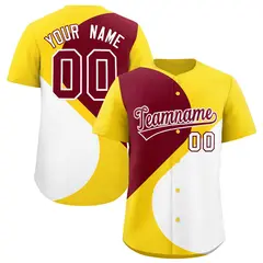 Gold Crimson-White Color Block Half Heart Baseball Jersey