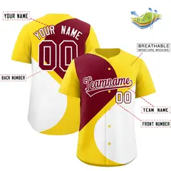 Gold Crimson-White Color Block Half Heart Baseball Jersey 2