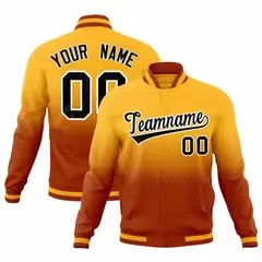 Gold Dark Orange Gradient Full-Snap Fashion Letterman Jacket 1