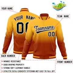 Gold Dark Orange Gradient Full-Snap Fashion Letterman Jacket 2