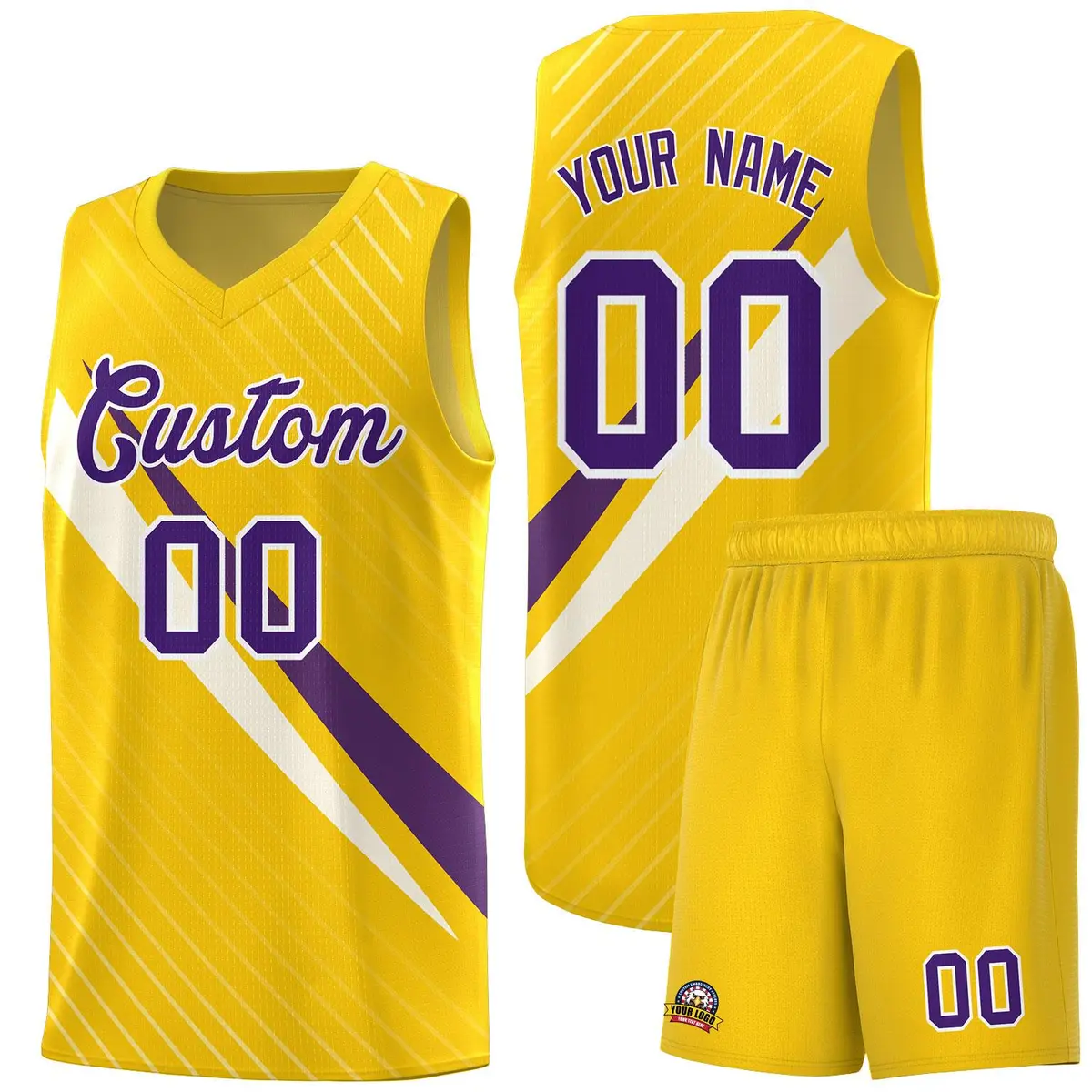 Gold Diagonal Pinstripe Color Block Basketball Jersey
