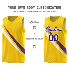 Gold Diagonal Pinstripe Color Block Basketball Jersey 3