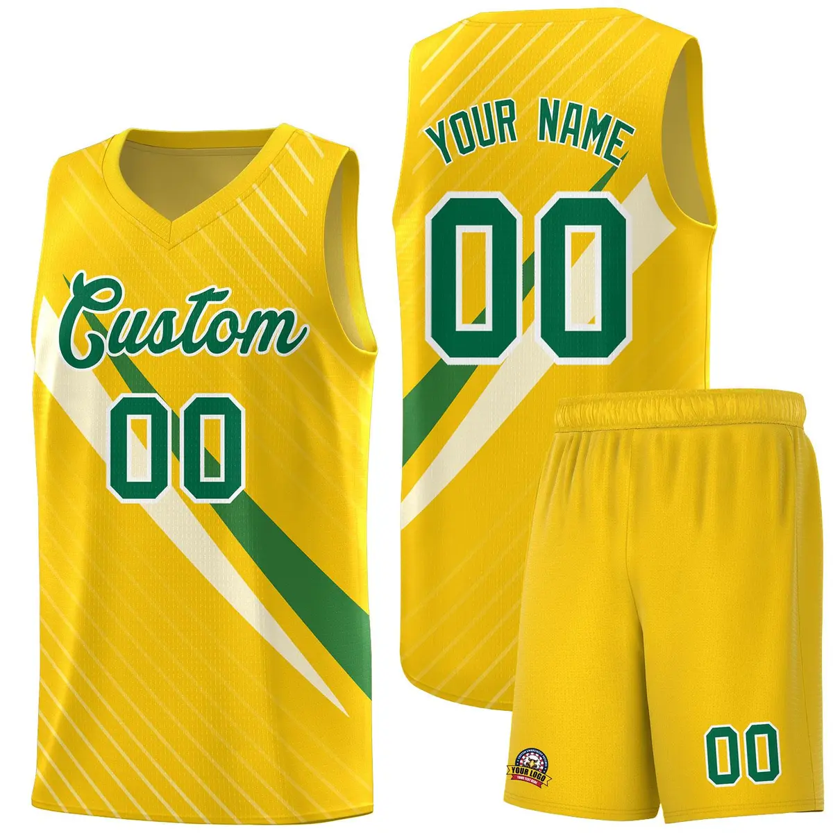 Gold Diagonal Pinstripe Color Block Basketball Jersey
