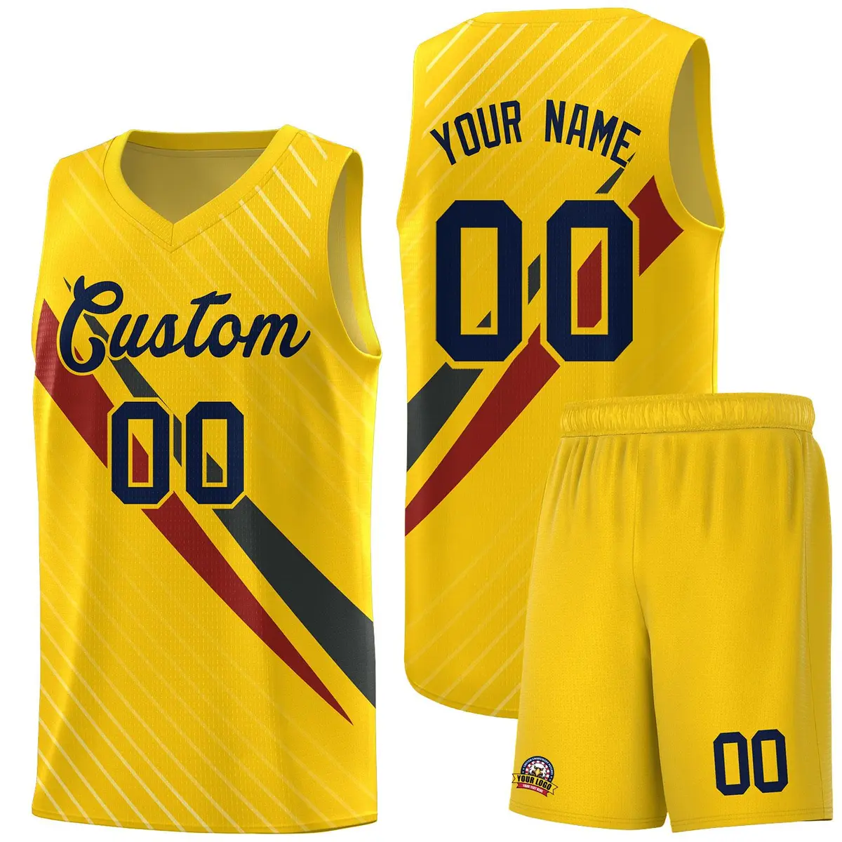 Gold Diagonal Pinstripe Color Block Basketball Jersey