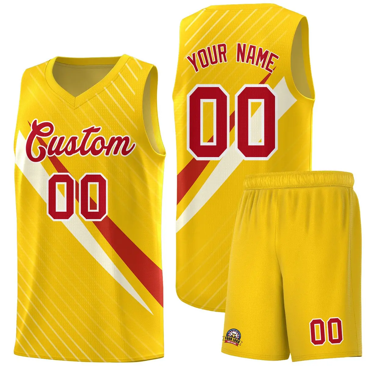 Gold Diagonal Pinstripe Color Block Basketball Jersey