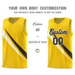 Gold Diagonal Pinstripe Color Block Basketball Jersey 3