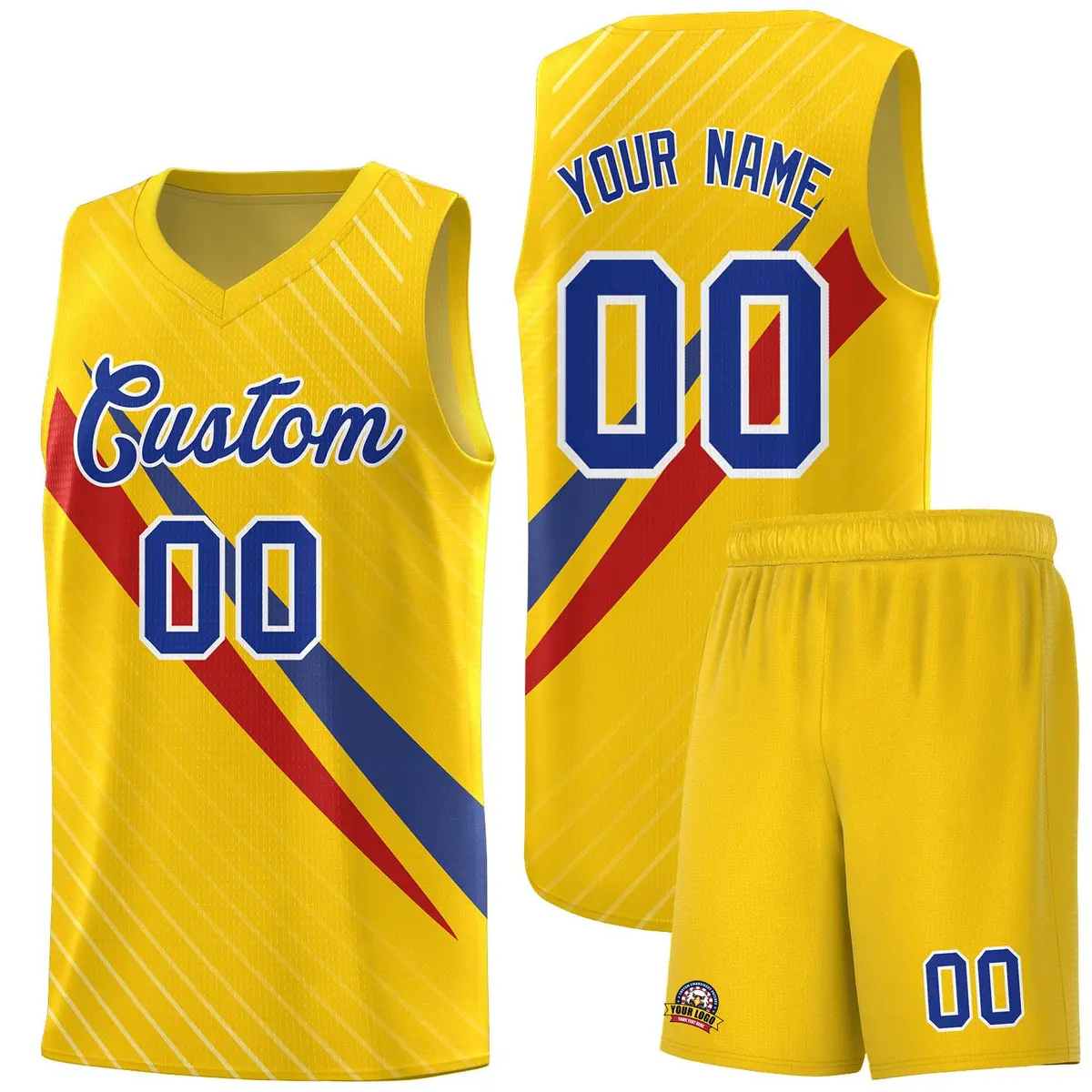 Gold Diagonal Pinstripe Color Block Basketball Jersey