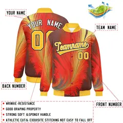 Gold Feather Fluid Pattern Full-Snap Varsity Letterman Baseball Jacket 2