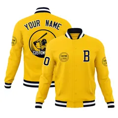 Gold Full-Snap Varsity Letterman Baseball Jacket 1