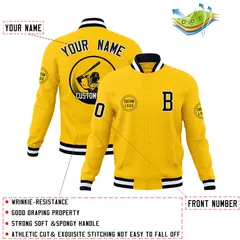 Gold Full-Snap Varsity Letterman Baseball Jacket 4