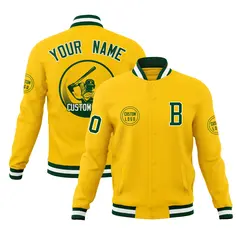 Gold Full-Snap Varsity Letterman Baseball Jacket 1