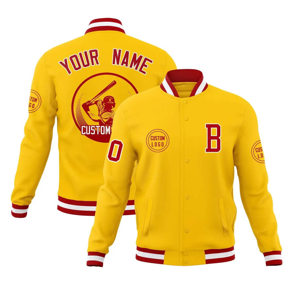 Gold Full-Snap Varsity Letterman Baseball Jacket