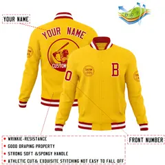 Gold Full-Snap Varsity Letterman Baseball Jacket 4