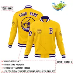 Gold Full-Snap Varsity Letterman Baseball Jacket 4