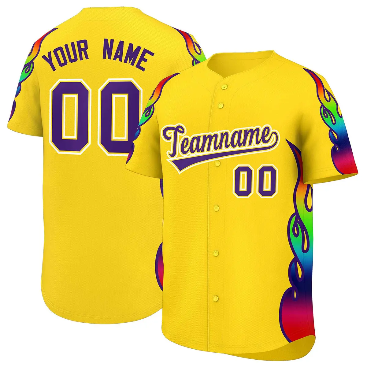 Gold Graffiti Multicolored Flames Print Baseball Jersey