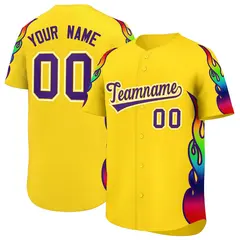 Gold Graffiti Multicolored Flames Print Baseball Jersey