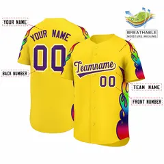 Gold Graffiti Multicolored Flames Print Baseball Jersey 2