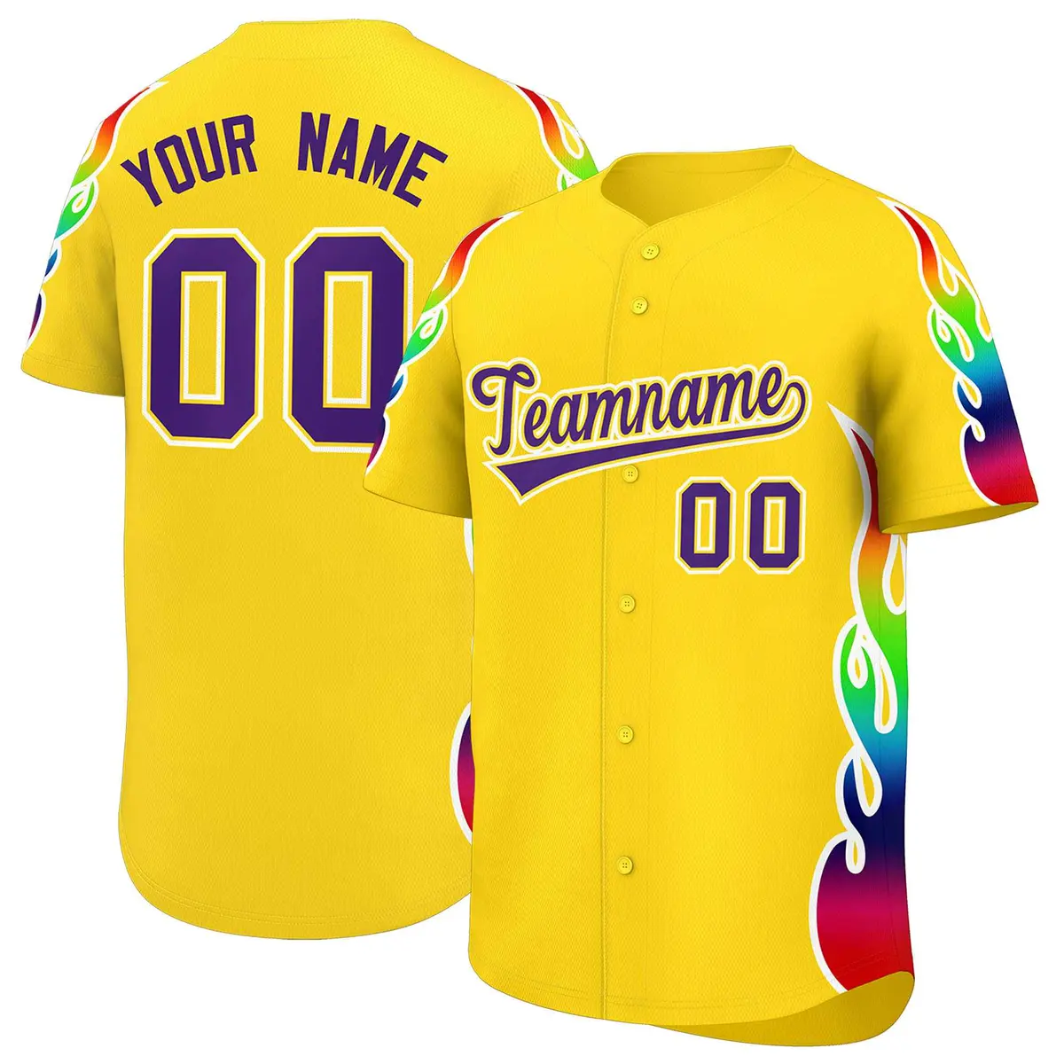 Gold Graffiti Multicolored Flames Print Baseball Jersey