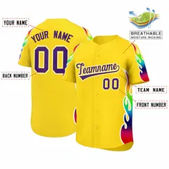 Gold Graffiti Multicolored Flames Print Baseball Jersey 2