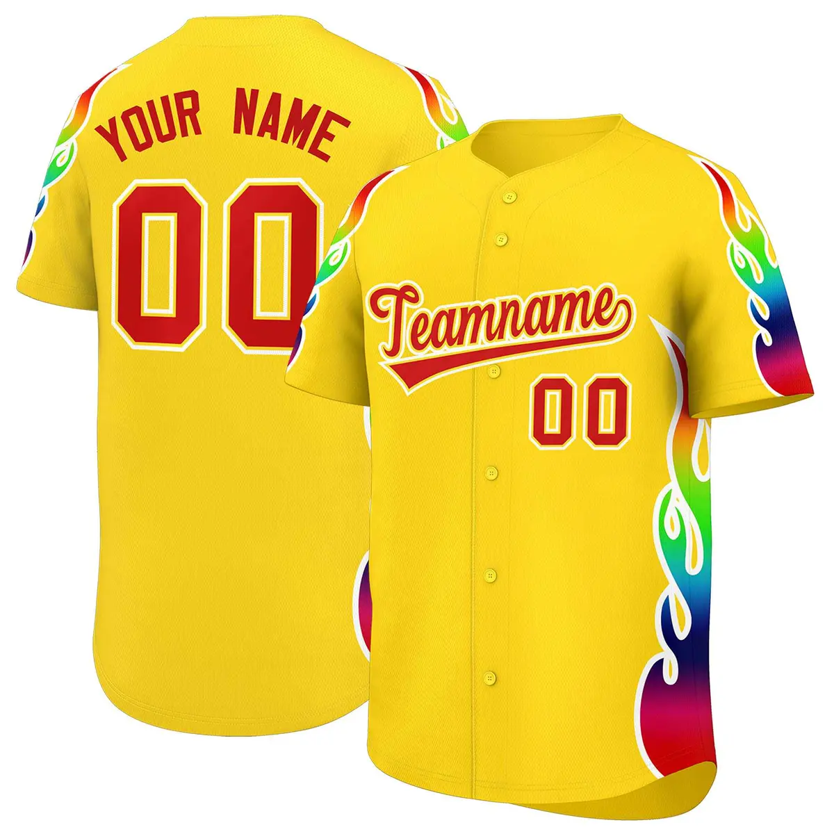 Gold Graffiti Multicolored Flames Print Baseball Jersey
