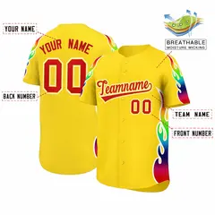 Gold Graffiti Multicolored Flames Print Baseball Jersey 2