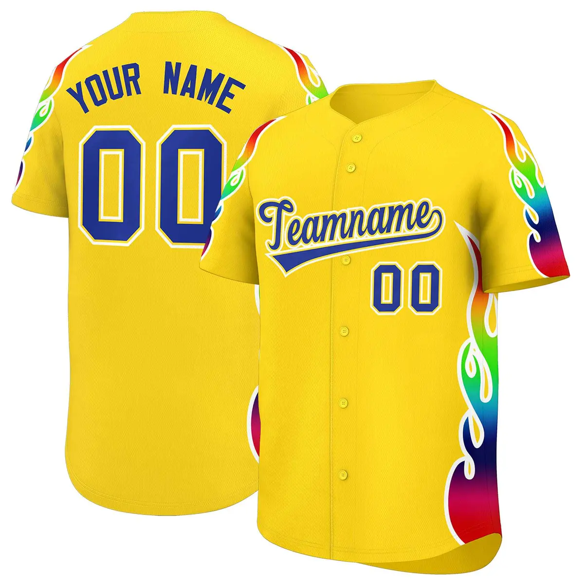Gold Graffiti Multicolored Flames Print Baseball Jersey