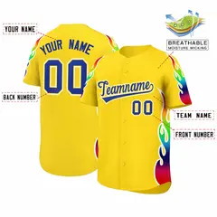 Gold Graffiti Multicolored Flames Print Baseball Jersey 2