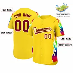 Gold Graffiti Multicolored Flames Print Baseball Jersey 2