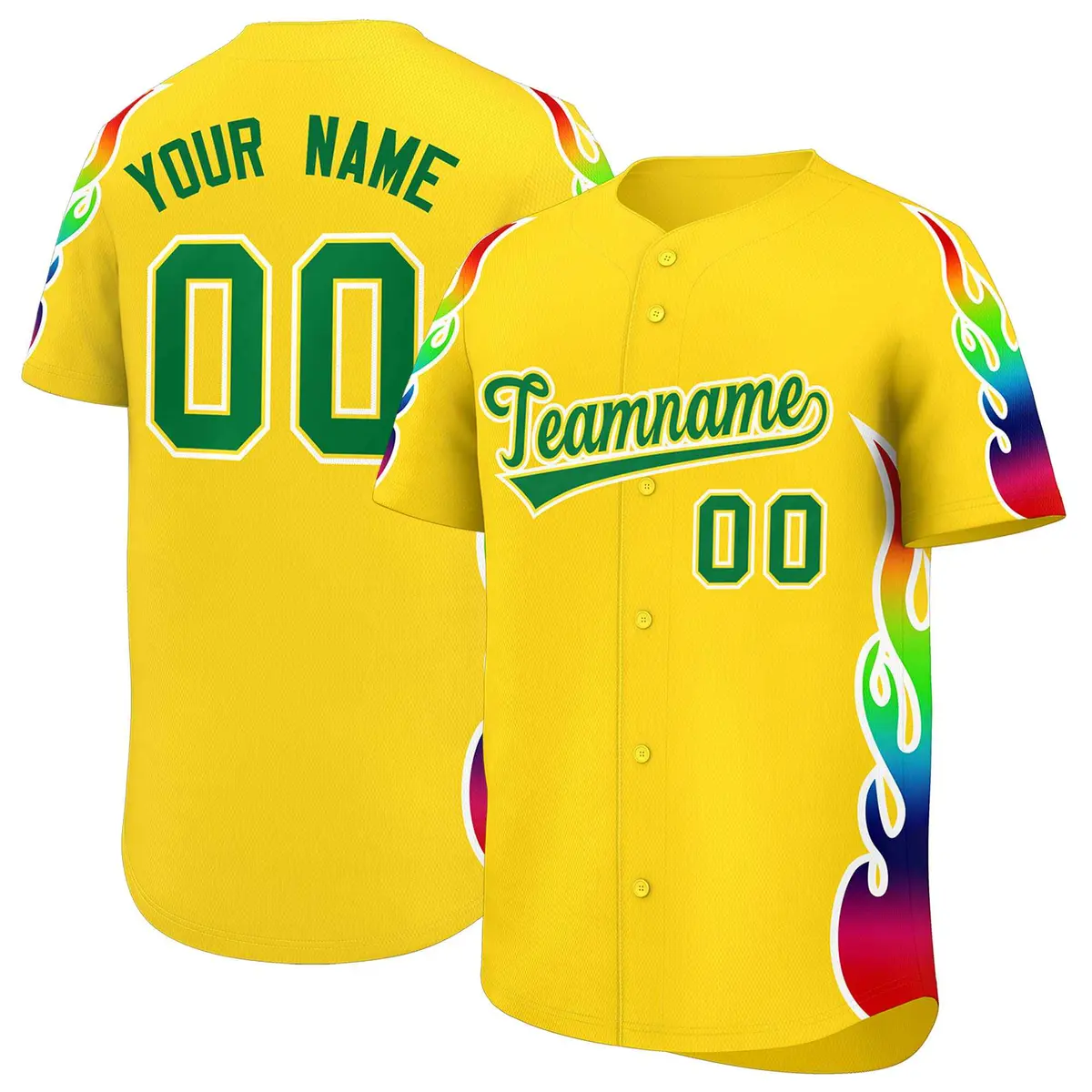 Gold Graffiti Multicolored Flames Print Baseball Jersey