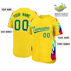 Gold Graffiti Multicolored Flames Print Baseball Jersey 2