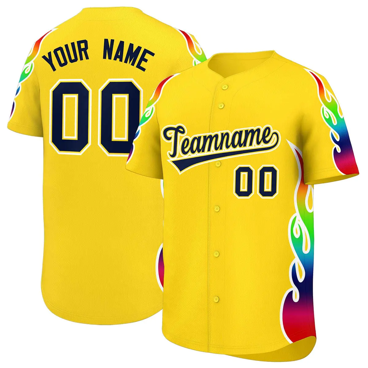 Gold Graffiti Multicolored Flames Print Baseball Jersey