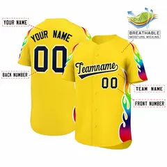 Gold Graffiti Multicolored Flames Print Baseball Jersey 2
