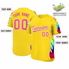 Gold Graffiti Multicolored Flames Print Baseball Jersey 2